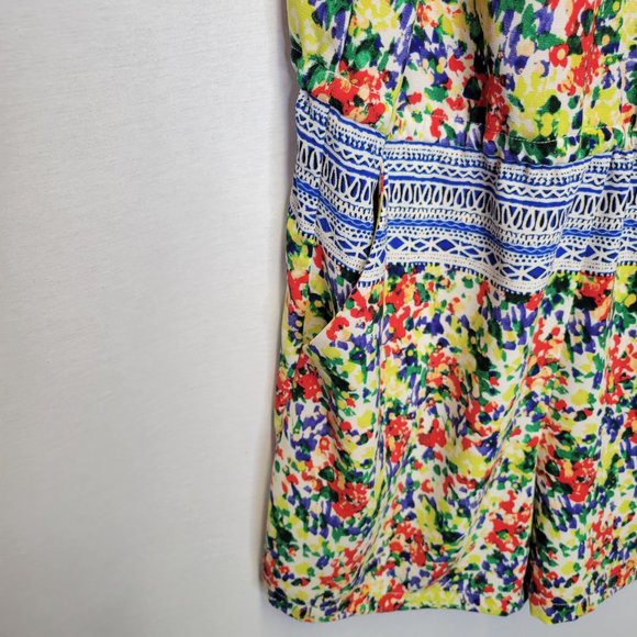 Cabi Small Cruise Fiesta Romper Shorts Tank Top Yellow Blue Red Flowers #5261 - Picture 6 of 8